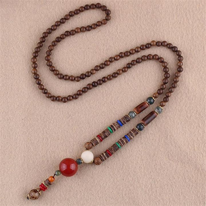 Colgante de collar de protección de elefante de ágata de semilla Bodhi de madera de wengué tibetano con Buddha Stones