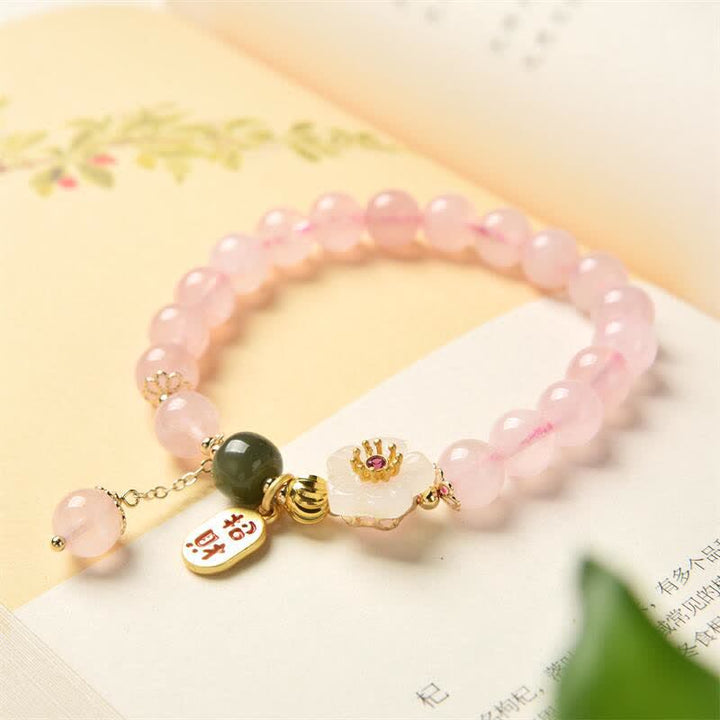 Pulsera de amor cálida con flor de jade de cristal rosa natural con Buddha Stones - image 3