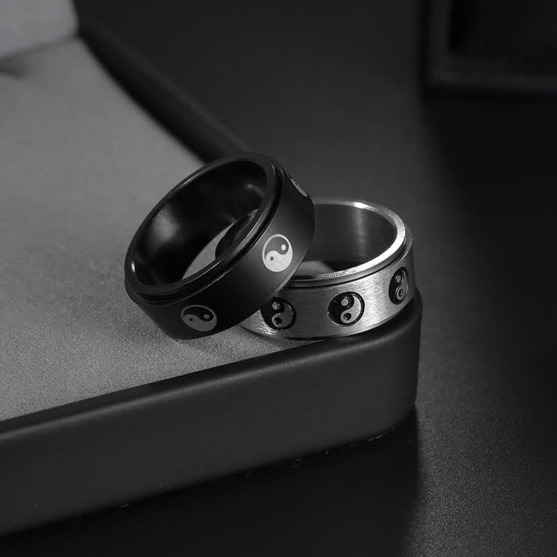 Anillo giratorio de equilibrio de acero titanio Yin Yang con Buddha Stones