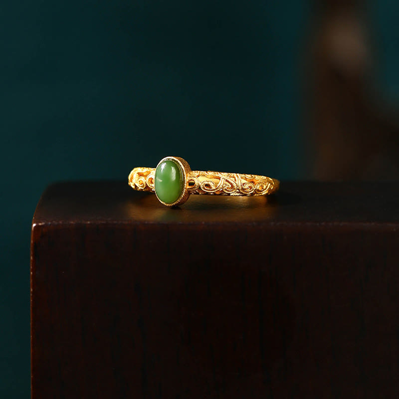 Anillo ajustable de la suerte de jade cian con patrón de nubes auspicioso de Buddha Stones