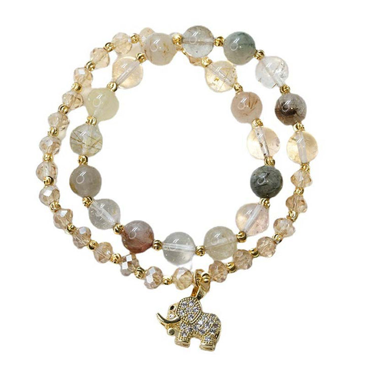 Pulsera con dijes de energía curativa de elefante de cuarzo rosa con Buddha Stones