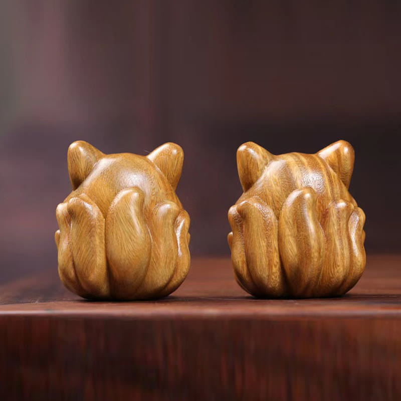 Miniatura de zorro de nueve colas, Buddha Stones, marfil, fruta, sándalo, sándalo verde, decoración bendita