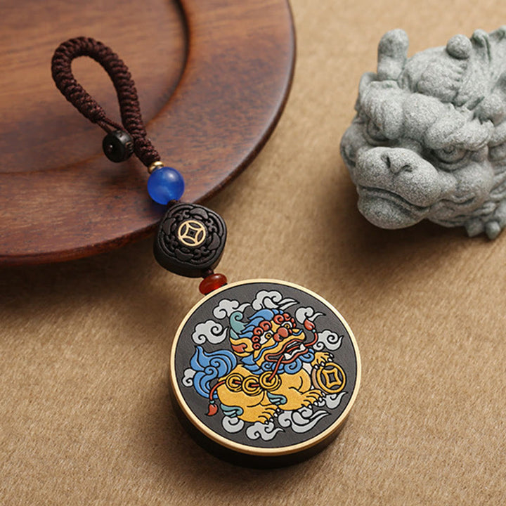Buddha Stones PiXiu, moneda de cobre, madera de ébano, suerte, atrae la riqueza, llavero decorativo