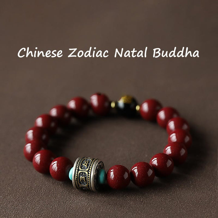 Pulsera de plata de ley 925 con Buddha Stones , zodíaco chino, Buda natal, cinabrio, Om Mani Padme Hum