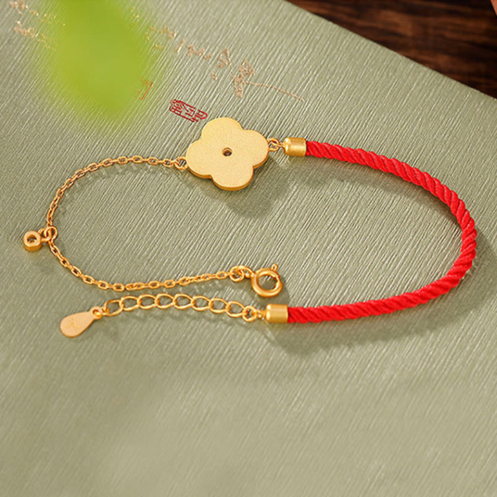 Pulsera de la suerte con circonitas y trébol de cuatro hojas chapada en plata de ley 925 con Buddha Stones