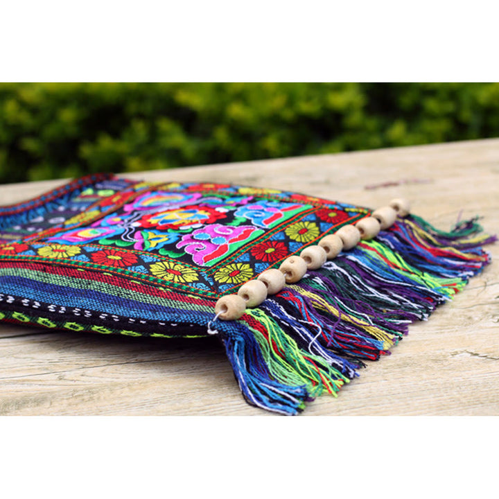 Bolso bandolera de lona de camelia bordado hecho a mano tibetano