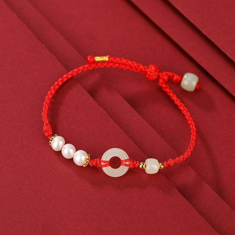 Pulsera de la suerte con perlas y hebilla de la paz de jade hetiano chapado en plata de ley 925 con Buddha Stones