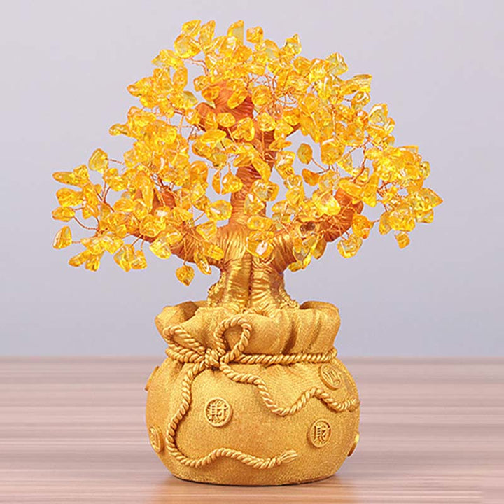 Buddha Stones Adorno de piedras preciosas de árbol de dinero de citrino natural - Feng Shui para la prosperidad