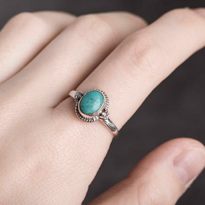 Anillo de amor de sabiduría turquesa de plata de ley 925 con Buddha Stones