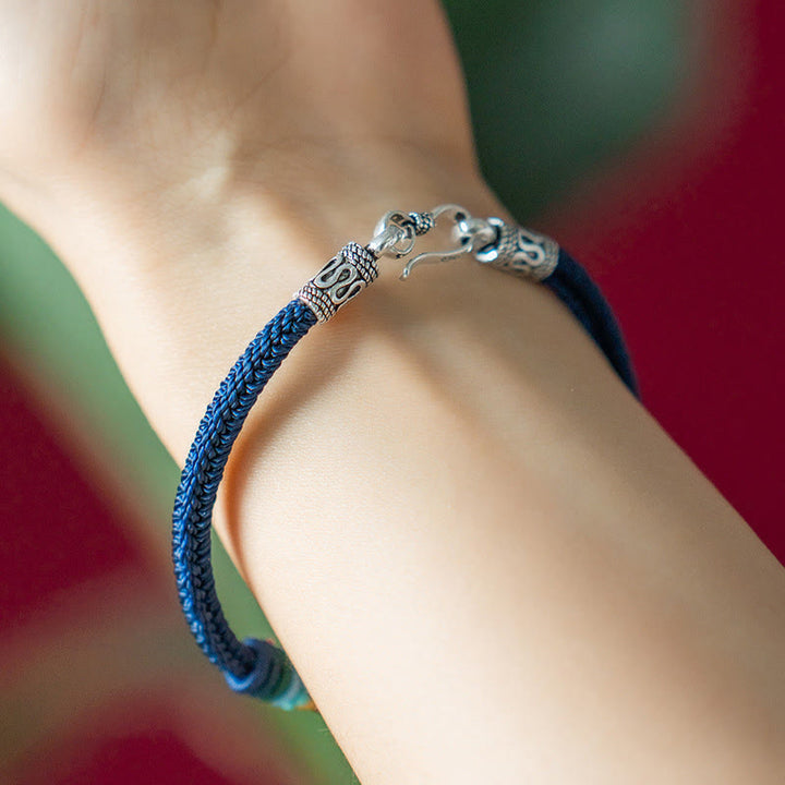 Pulsera trenzada de pureza Om Mani Padme Hum tibetana de plata de ley 925 hecha a mano con Buddha Stones