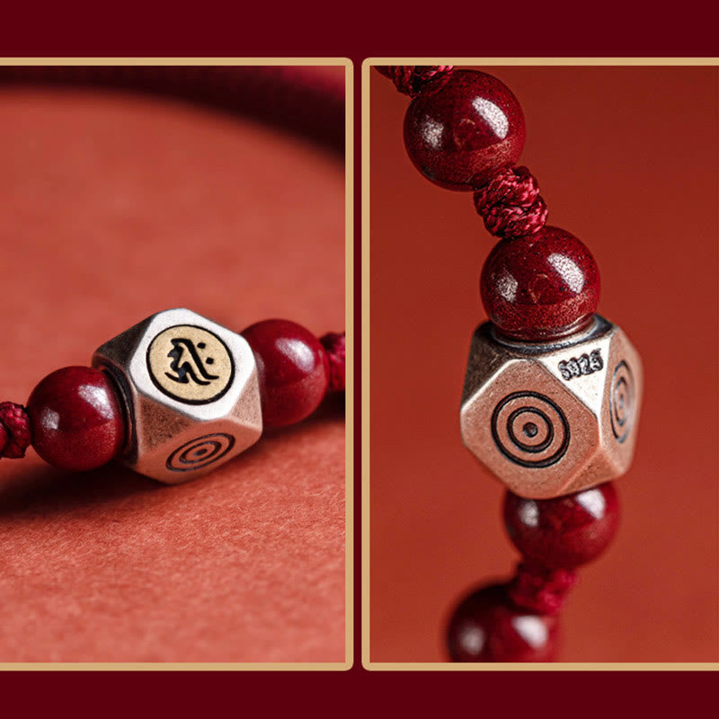 Pulsera de plata de ley 925 con Buddha Stones , zodíaco chino, Buda natal, cinabrio, calma