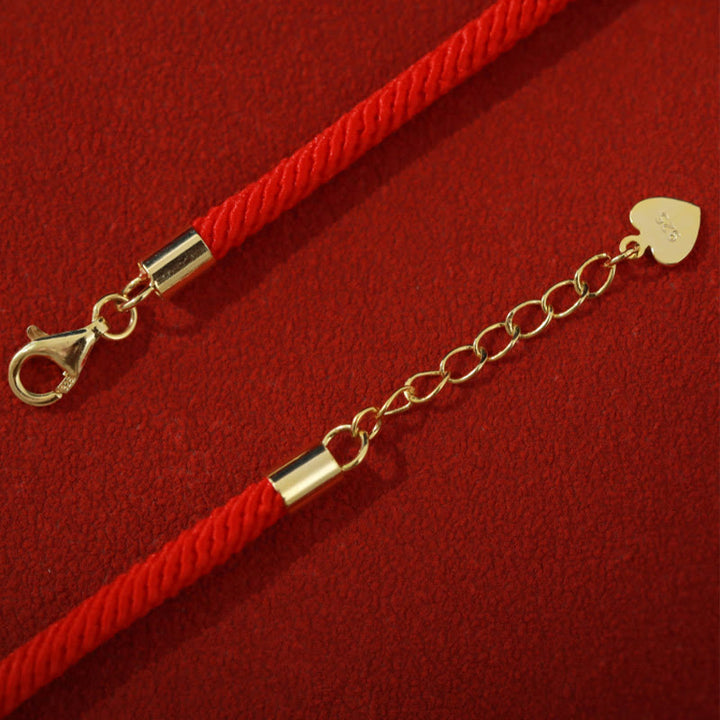 Pulsera de cuerda roja de nuevo comienzo con tambor de loto de Plata de Ley 925 de Buddha Stones Dunhuang