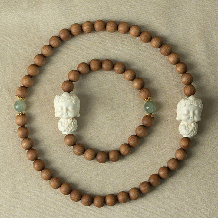 Pulsera de protección de tara verde con Buddha Stones , sándalo, jade hetiano, marfil, fruta
