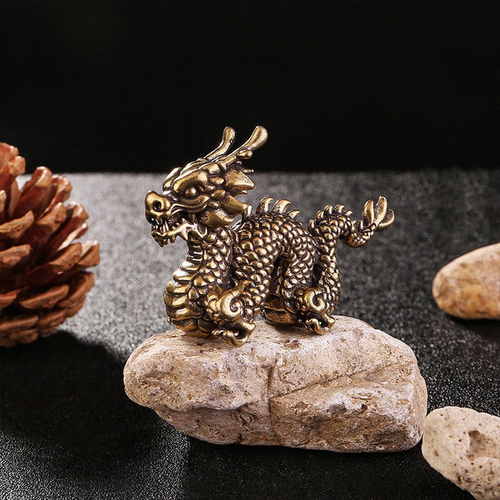 Buddha Stones Año del Dragón Pequeño Dragón de Latón Auspicioso Suerte Éxito Decoración del Hogar