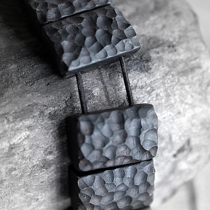 Pulsera de pareja de paz con textura de madera de ébano vintage con Buddha Stones