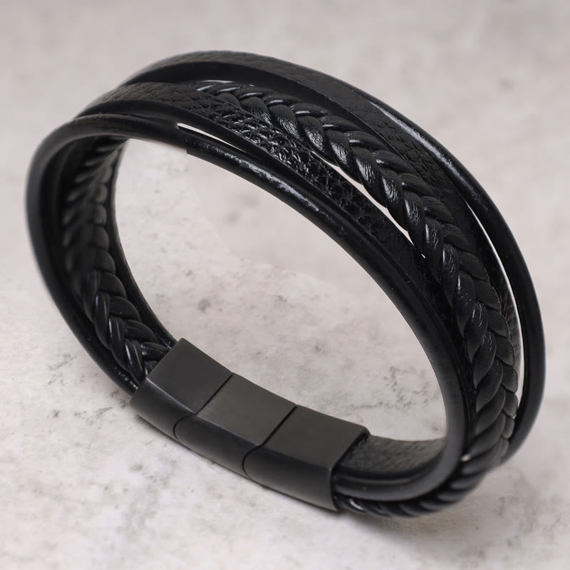 Pulsera de cuero con cuentas de ónix negro y roca de lava natural con Buddha Stones