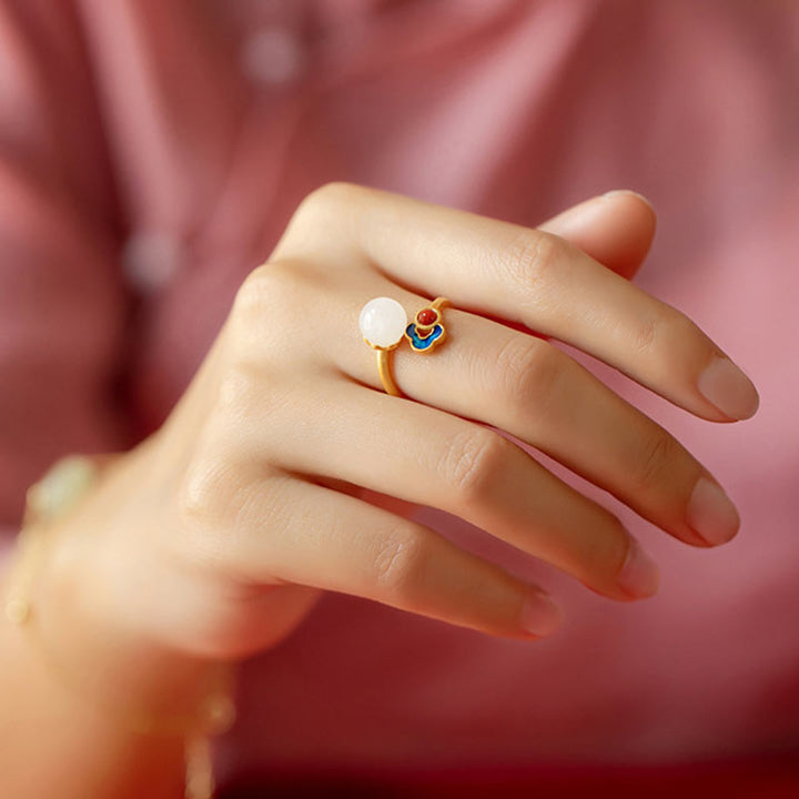 Anillo de suerte con bendición de nube auspiciosa de jade blanco