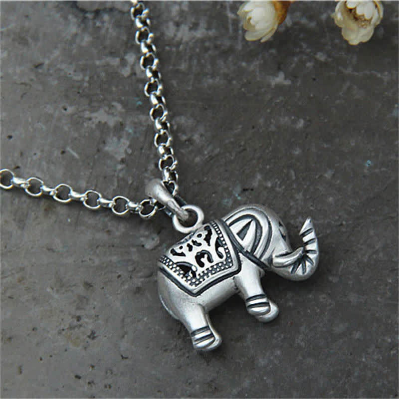 Colgante de collar de fuerza de elefante de plata de ley 990 con Buddha Stones