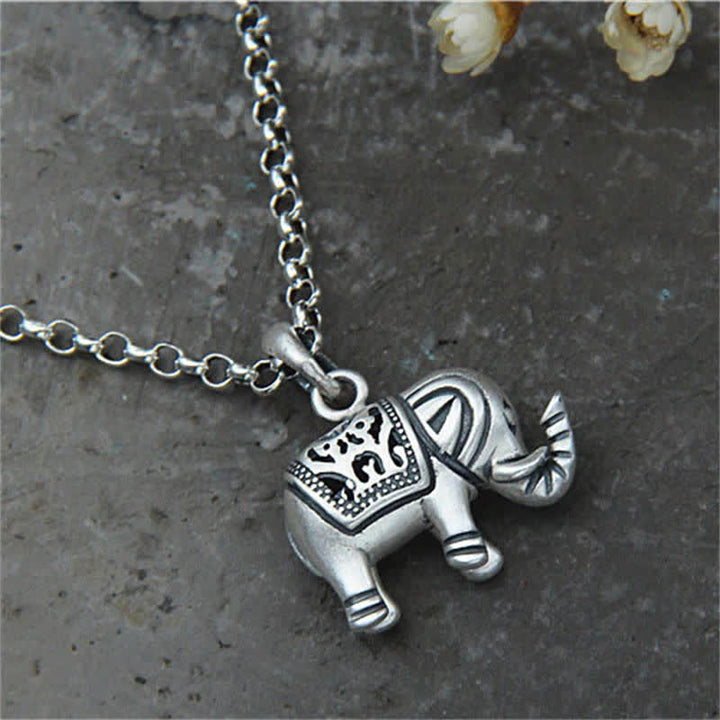 Colgante de collar de fuerza de elefante de plata de ley 990 con Buddha Stones