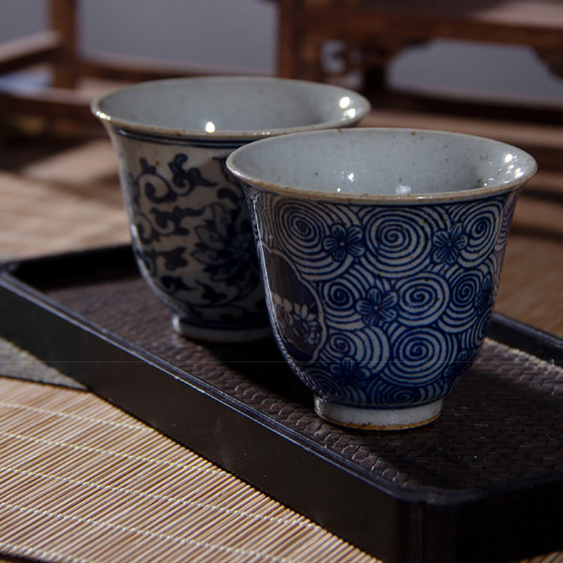 Buddha Stones Jingdezhen, porcelana azul y blanca, loto pintado a mano, flor de ciruelo, taza de té de cerámica, tazas de té de Kung Fu