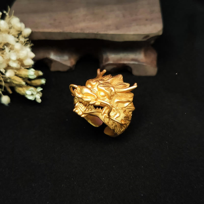 Anillo de protección de la suerte del dragón dorado de Buddha Stones