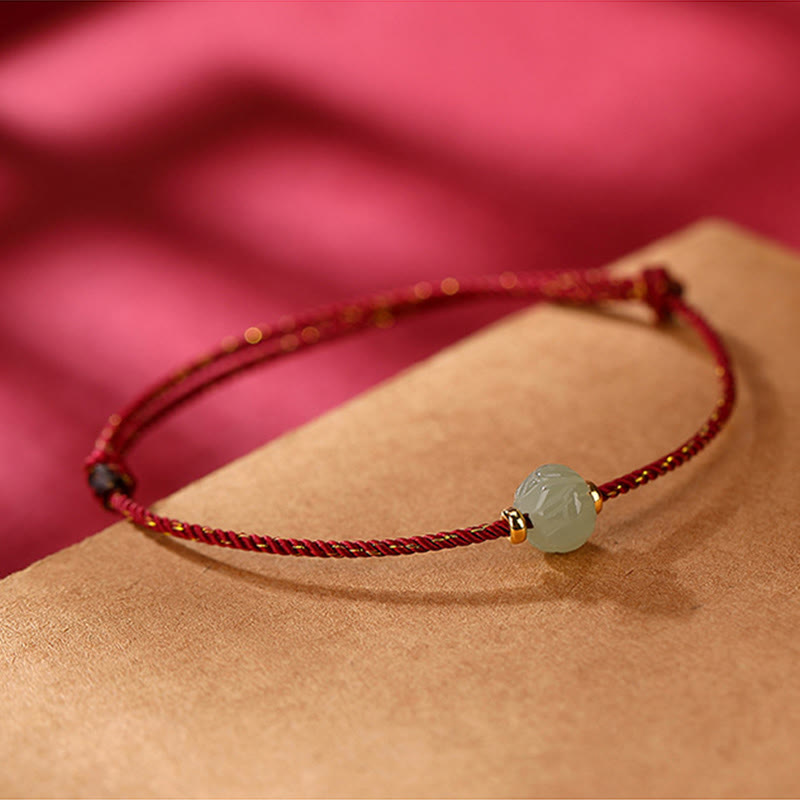 Pulsera de hilo rojo de la suerte de loto de jade hetiano chapado en plata de ley 925 con Buddha Stones