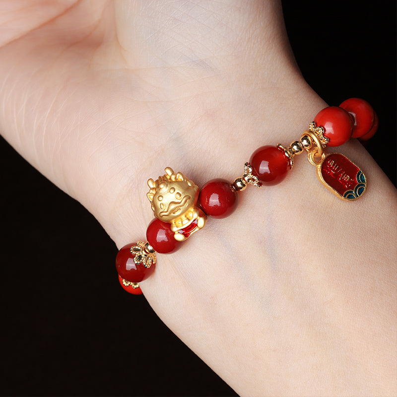Pulsera de protección de lingotes de cinabrio natural del año del dragón con Buddha Stones