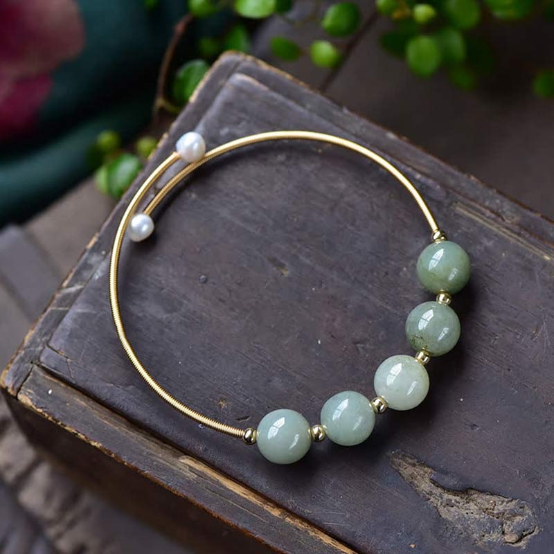 Brazalete de bendición de suerte de abundancia de jade con Buddha Stones