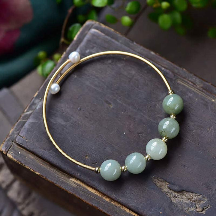 Brazalete de bendición de suerte de abundancia de jade con Buddha Stones