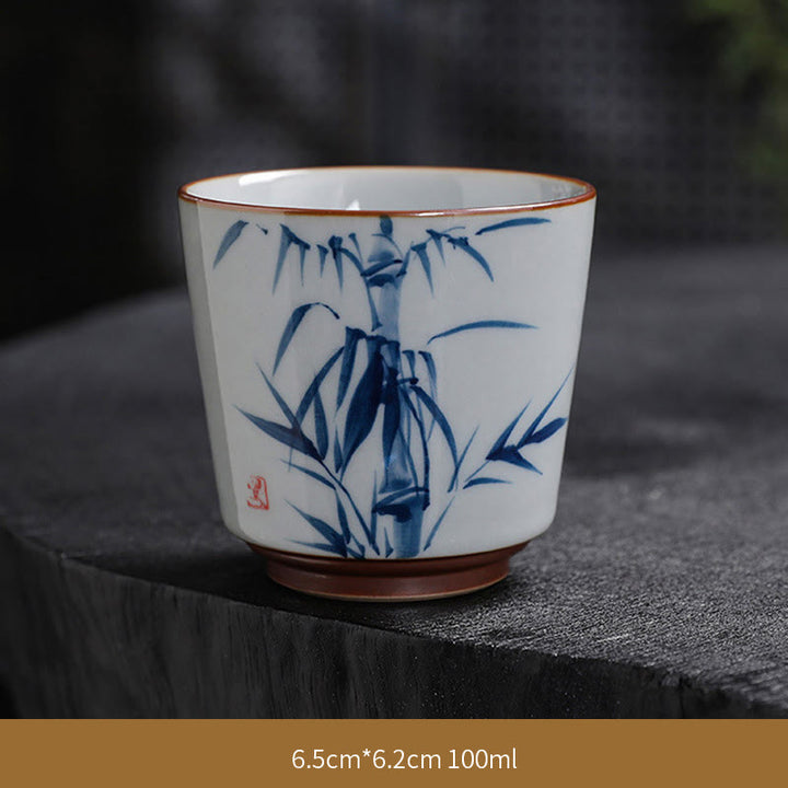 Tazas de té de cerámica de bambú con hojas de flor de loto y Buddha Stones, tazas de té de Kung Fu