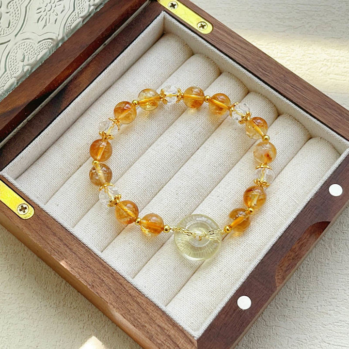 Pulsera de prosperidad de cristal citrino con hebilla de paz y Buddha Stones