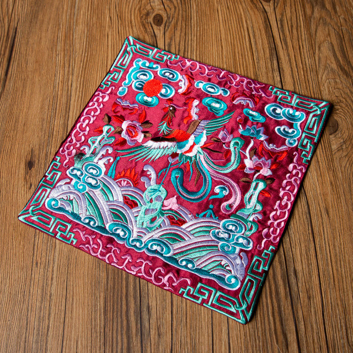 Alfombrilla para taza bordada con Buddha Stones , dragón Fénix, Kirin, posavasos para taza de té, tapete para té Kung Fu