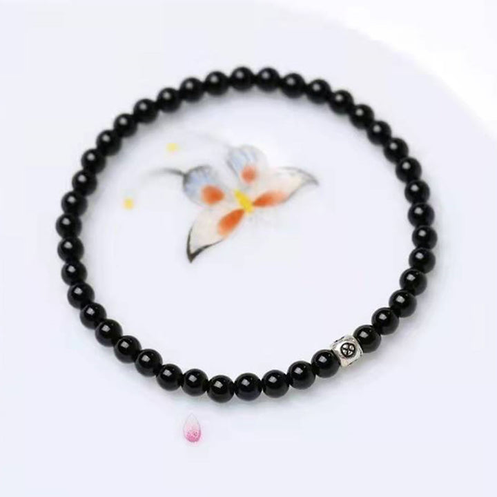 Pulsera de fuerza de purificación de cuarzo ahumado de obsidiana negra natural con Buddha Stones