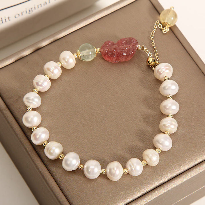 Pulsera con dijes de optimismo PiXiu, cuarzo fresa, perlas naturales , Buddha Stones