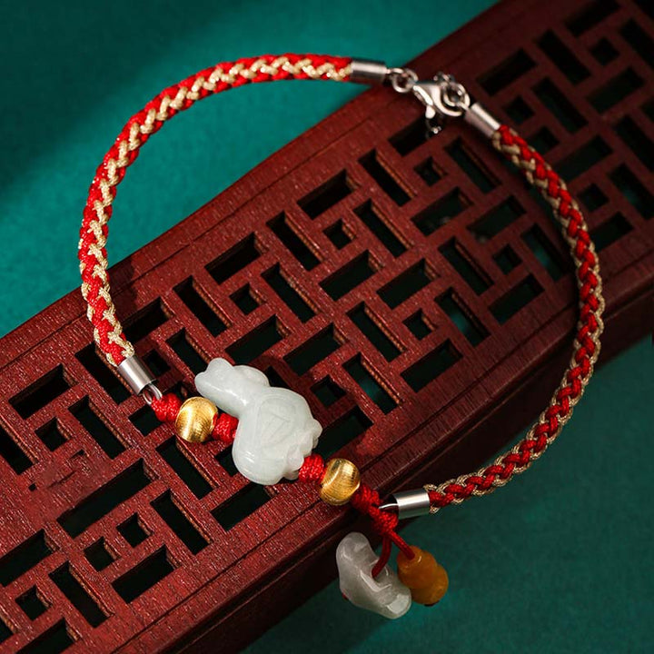 Tobillera con pulsera de hilo rojo de prosperidad de Jade del zodíaco chino con Buddha Stones