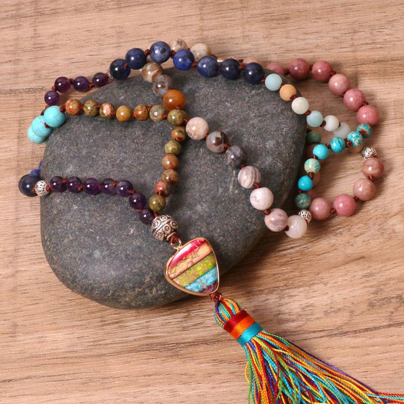 Collar de equilibrio de jaspe cebra, lazurita, turquesa tibetana