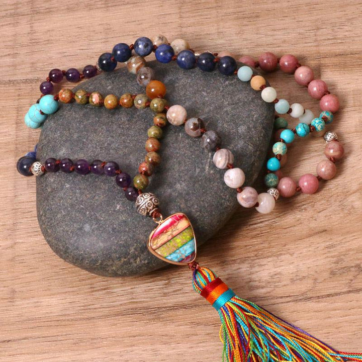 Collar de equilibrio de jaspe cebra, lazurita, turquesa tibetana