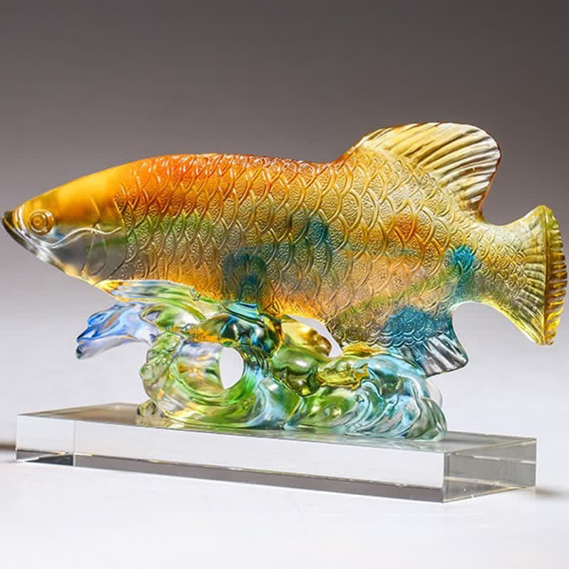 Pieza de arte hecha a mano de Liuli Crystal Koi Fish, decoración para el hogar y la Oficina