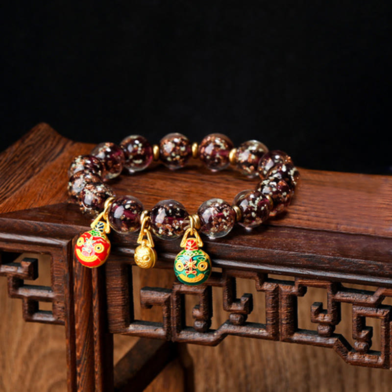 Pulsera de éxito con cuentas de cristal Liuli fluorescentes luminosas con abalorio familiar de bestia tragadora de oro con Buddha Stones