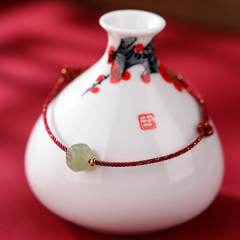 Pulsera de hilo rojo de la suerte de loto de jade hetiano chapado en plata de ley 925 con Buddha Stones - Loto de jade grande de 7*10 mm (tamaño de la pulsera: 22 cm) - image 4