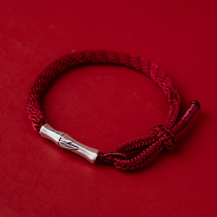 Pulsera de hilo de protección de la suerte con nudo de reencarnación de bambú de plata de ley 925