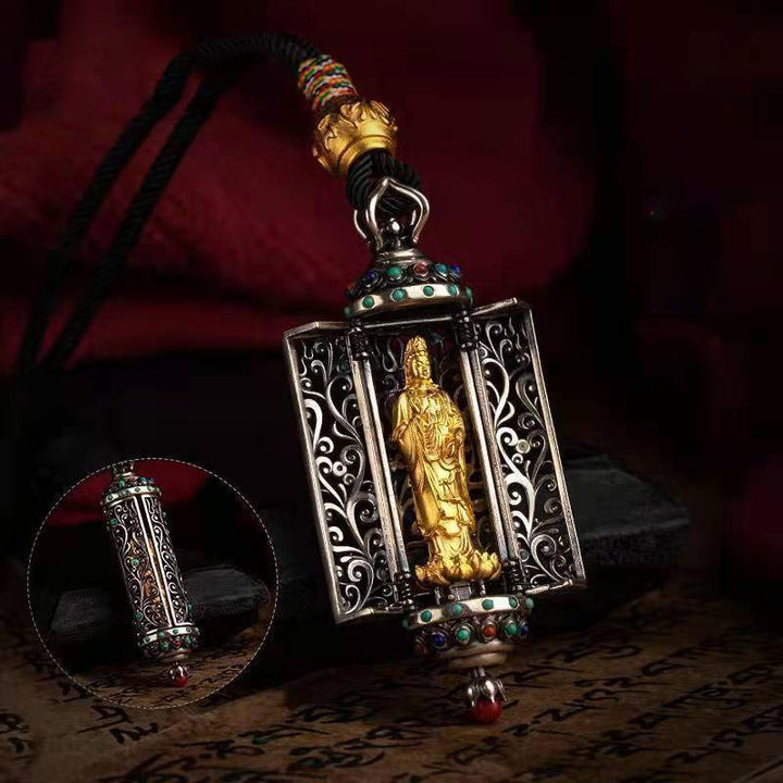 Buddha Stones tibetano Avalokitesvara decoración de protección de riqueza de plata