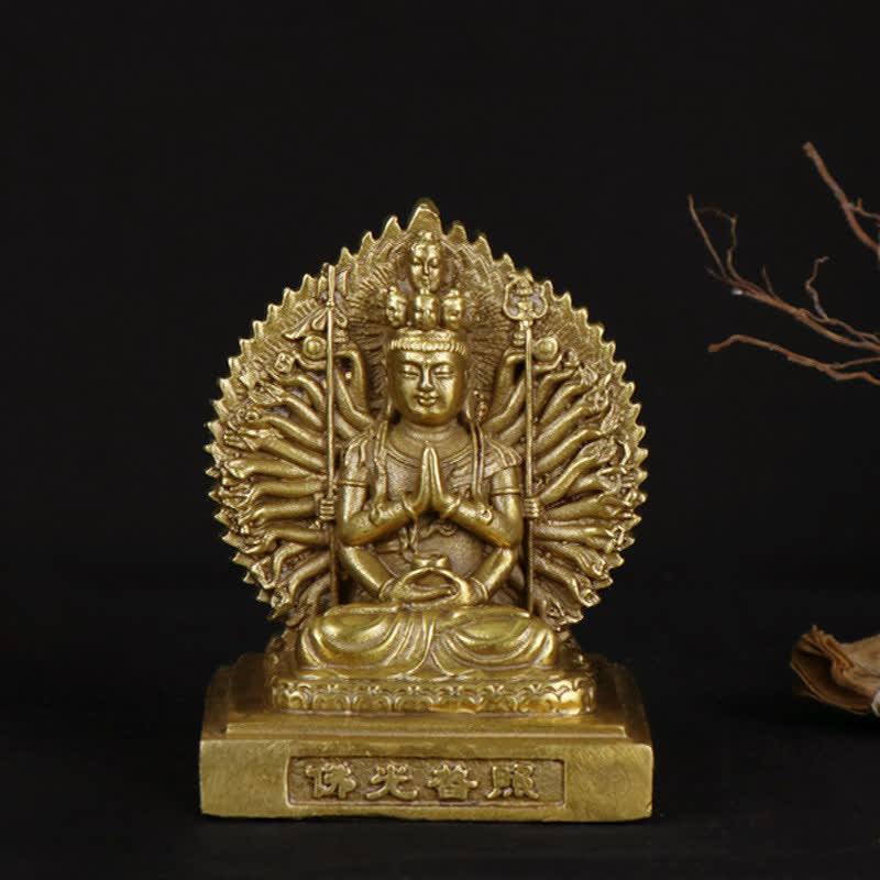Chenrezig-estatuilla de Avalokitesvara de mil manos, protección de Bodhisattva Kuan Yin de doble cara, decoración de estatua de cobre sólido - SÍMBOLO AVALOKITESVARA (Riqueza ♥ Éxito) - image 0