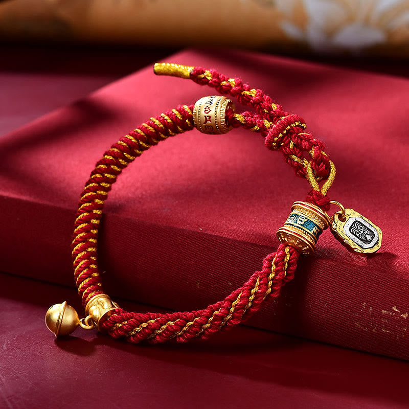 Buddha Stones tibetano Om Mani Padme Hum tallado Zakiram diosa de la riqueza amuleto pulsera - Oro rojo (circunferencia de muñeca 14-20 cm) - image 5