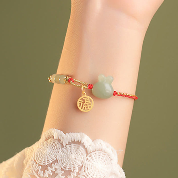 Pulsera de hilo rojo de plata de ley 925 con diseño del año del conejo, jade hetiano, felicidad, suerte
