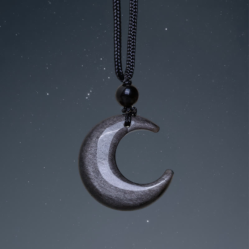 Colgante de collar de protección para pareja, colgante de cristal de selenita de obsidiana con brillo de plata Natural, Buddha Stones, luna creciente, Yin Yang - Obsidiana con brillo plateado - image 2