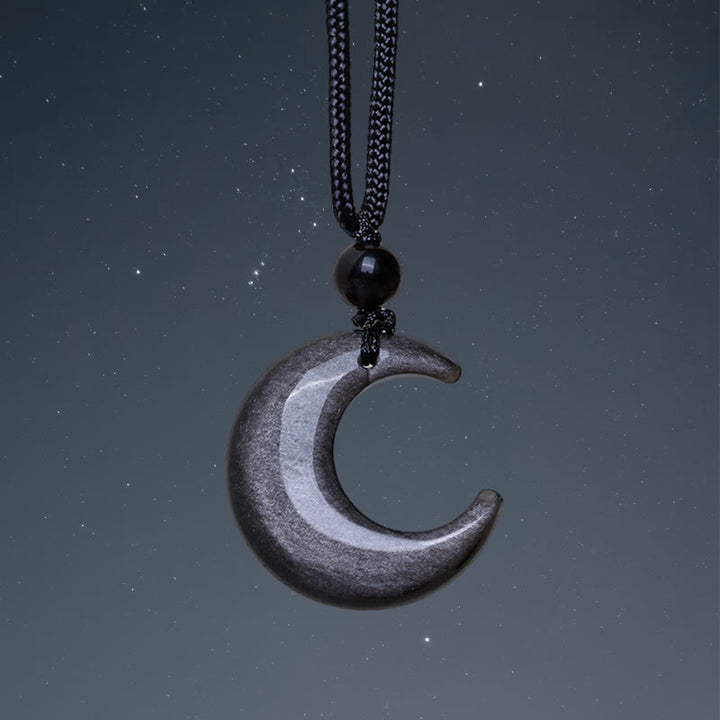 Colgante de collar de protección para pareja, colgante de cristal de selenita de obsidiana con brillo de plata Natural, Buddha Stones, luna creciente, Yin Yang - Obsidiana con brillo plateado - image 2