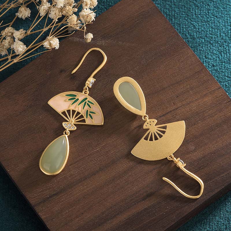 Pendientes colgantes de la suerte con diseño de abanico de aventurina verde natural con Buddha Stones