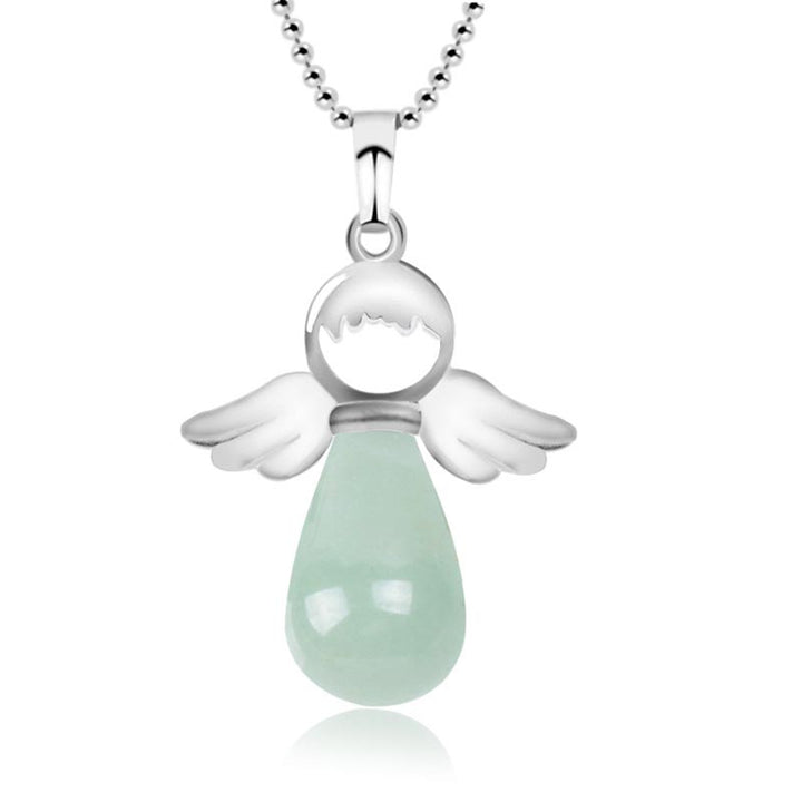 Colgante de collar de suerte de cristal natural con alas de ángel de Buddha Stones