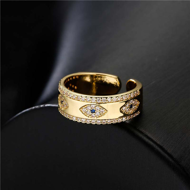 Anillo de aleación de cobre con Buddha Stones y mal de ojo para bendecir la suerte
